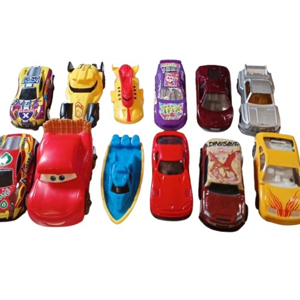 12 Assorted Cars Metal/Plastic General Mills, Disney, Made in China, Mcdonalds